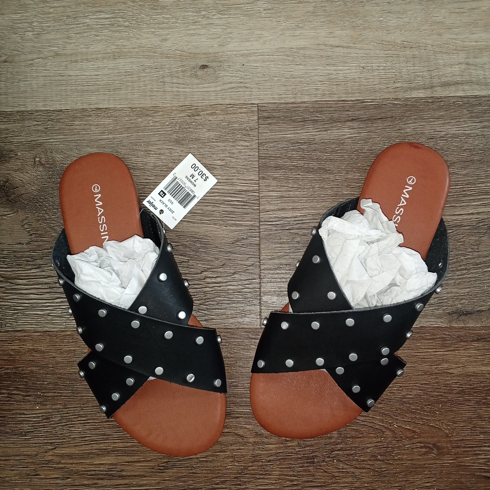 Massini Black and Brown Studded Flats